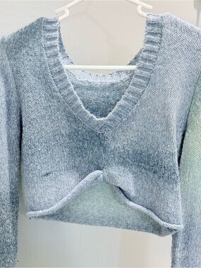 Soft V-Neck Crop Sweater in Light Blue